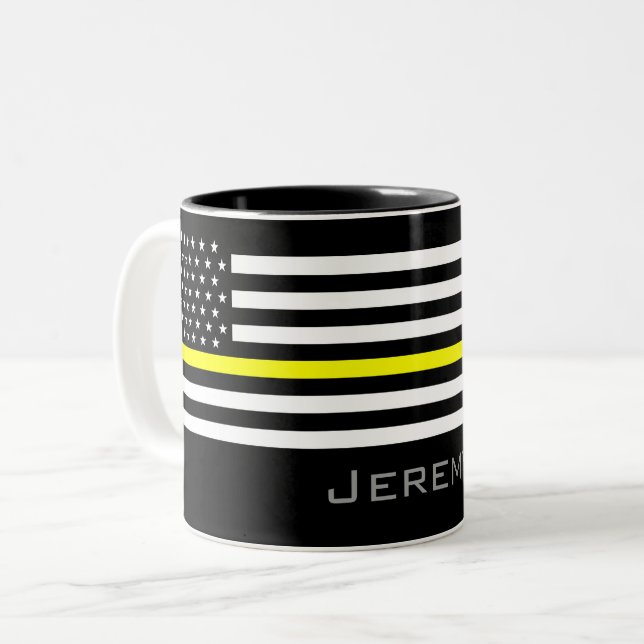 Personalised Thin Yellow Line Dispatcher Flag Two-Tone Coffee Mug (Front Left)