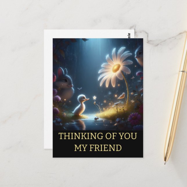 Personalised Thinking of you Cute duckling daisy Postcard (Front/Back In Situ)
