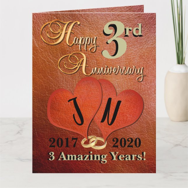 Personalised Third Wedding 3 Year Anniversary Card (Front)