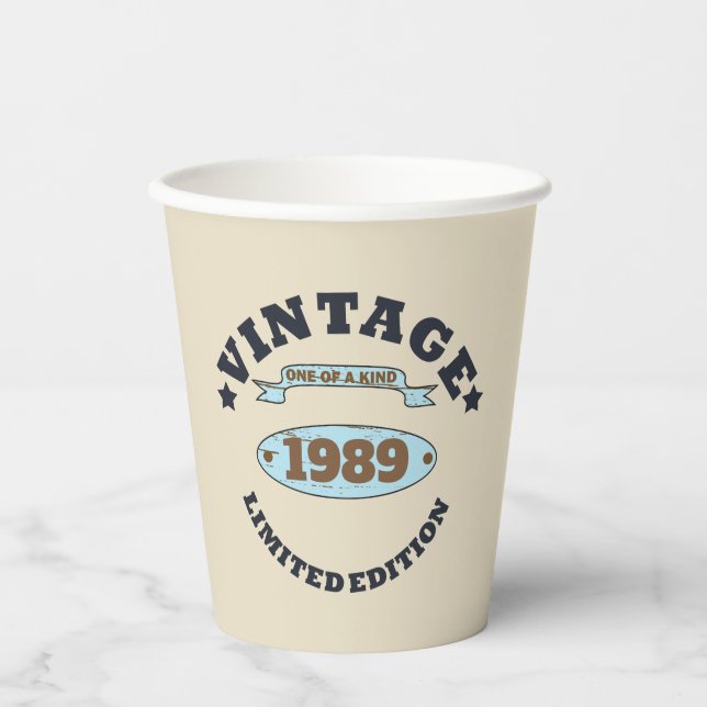 Personalised thirty vintage 30th birthday party paper cups (Front)