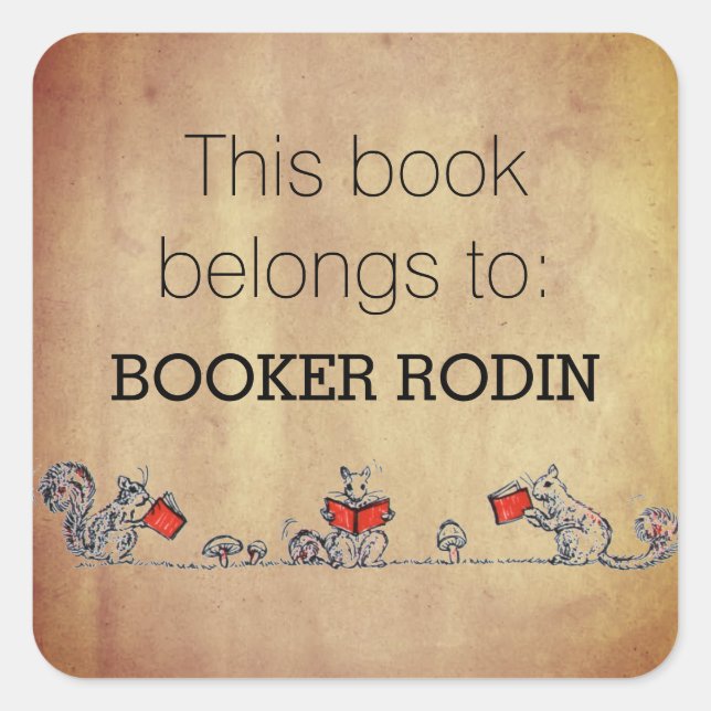 Personalised This Book Belongs to Bookplate Cute Square Sticker (Front)