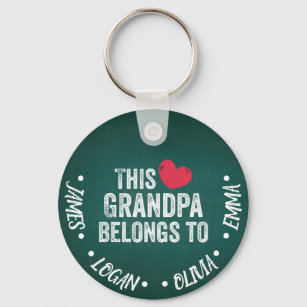 Personalised This Grandpa belongs to Custom Names Key Ring
