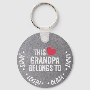 Personalised This Grandpa belongs to Custom Names Key Ring