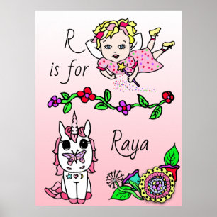 Personalised this Pretty Red  Fairy and Unicorn Poster