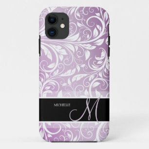 Personalised Thistle Purple & White Floral Damask iPhone 11 Case