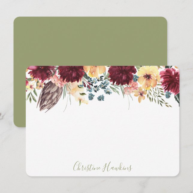 Personalised Thistle Watercolor Wine Floral Blooms Card (Front/Back)