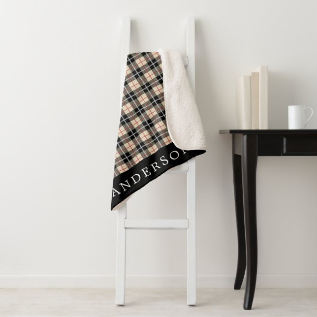 Personalised Thompson Camel Tartan Plaid Pattern Sherpa Blanket (In Situ)