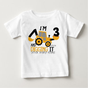    ﻿Personalised Three  3rd Birthday Construction  Baby T-Shirt
