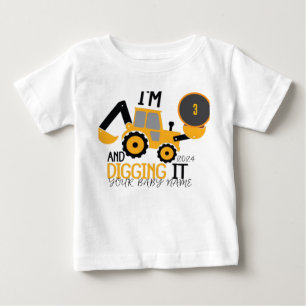    ﻿Personalised Three  3rd Birthday Construction  Baby T-Shirt