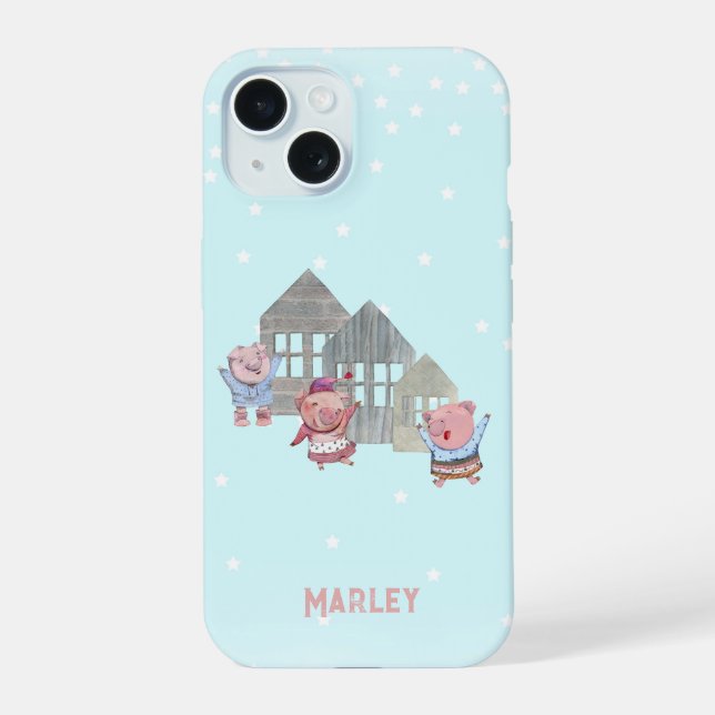 Personalised Three Little Pigs with their Homes iPhone 15 Case (Back)