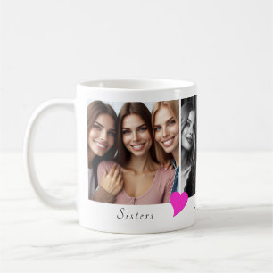 Personalised Three Photos, Hearts Sisters, Friends Coffee Mug