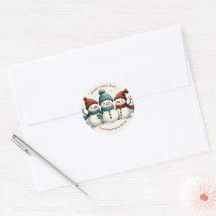 Personalised Three Snowmen Christmas Presents Classic Round Sticker