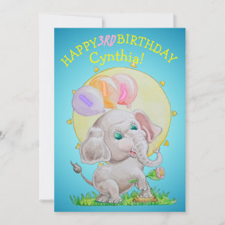 Personalised Three Years Old Girls Birthday Card 