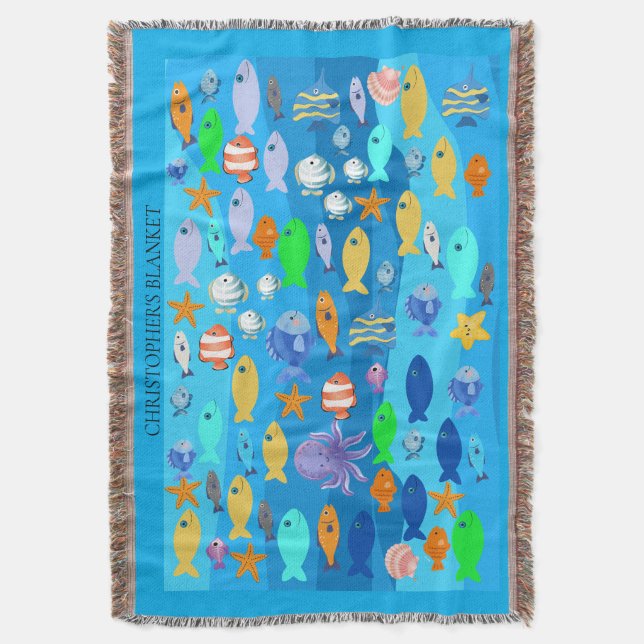 Personalised Throw - Fish Design  Blanket (Front Vertical)