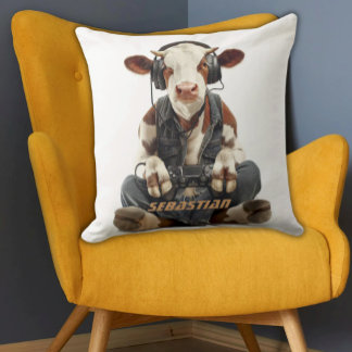 Personalised Throw Pillow Gamer Cow for Kids
