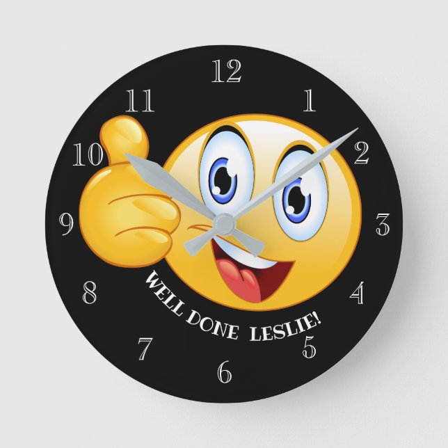 Personalised Thumbs Up well done emoji Round Clock (Front)