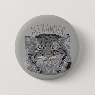 Personalised Tibetan Pallas Cat Button in Grey