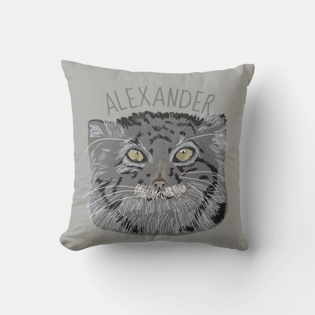 Personalised Tibetan Pallas Cat Grey Throw Pillow (Front)
