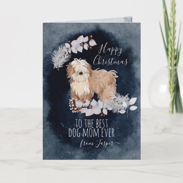 Personalised Tibetan Terrier Mum Christmas Holiday Card (Front)