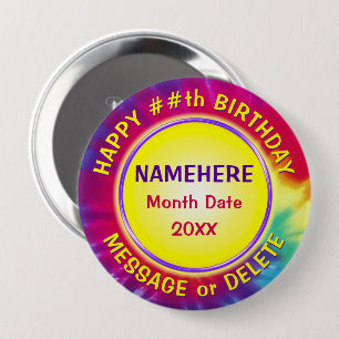 Personalised Tie Dye Party Favours for Kids, Adult 10 Cm Round Badge