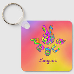 Personalised Tie Dye Peace Keychain