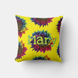Personalised Tie-Dye Sunflower Throw Pillow