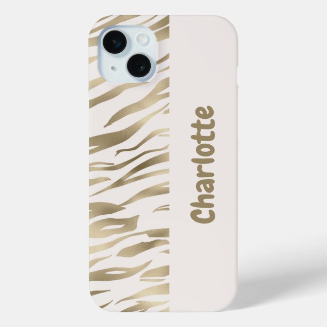 Personalised Tiger print Gold iPhone Case (Back)