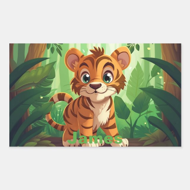 Personalised Tiger Stickers. Woodland Baby Tiger.  Rectangular Sticker (Front)