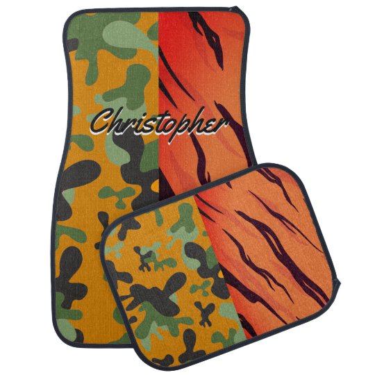 Personalised Tiger Stripes Orange Black Camouflage Car Mat