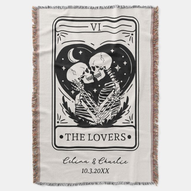 Personalised Til Death Skeleton Lovers Tarot Throw Blanket (Front Vertical)
