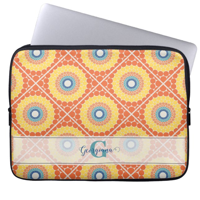 Personalised Tiled Aegean Summer Radiant Mandala Laptop Sleeve (Front)