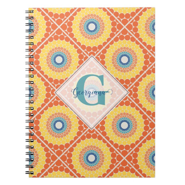 Personalised Tiled Aegean Summer Radiant Mandala Notebook (Front)