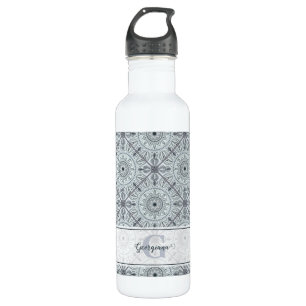 Personalised Tiled Floral Harmony Grey Mandala 710 Ml Water Bottle
