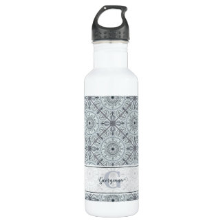 Personalised Tiled Floral Harmony Grey Mandala 710 Ml Water Bottle