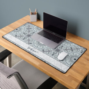 Personalised Tiled Floral Harmony Grey Mandala Desk Mat