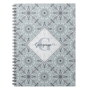 Personalised Tiled Floral Harmony Grey Mandala Notebook