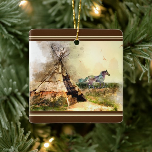 Personalised Tipi and Pony Tepee Horse Christmas Ceramic Ornament (Tree)