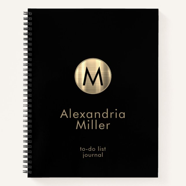 Personalised To-Do List Journal Black Gold (Front)