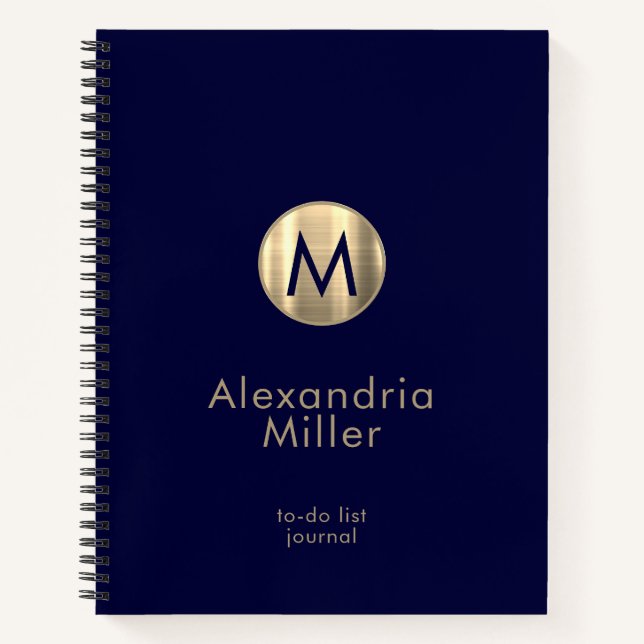 Personalised To-Do List Journal Navy Gold (Front)