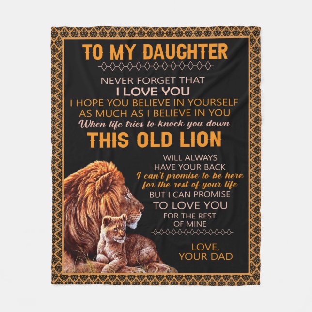Personalised To My Daughter Lion Fleece Blanket (Front)
