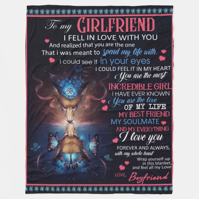 Personalised To My Girlfriend Wolf Blanket, Fleece Blanket (Front)