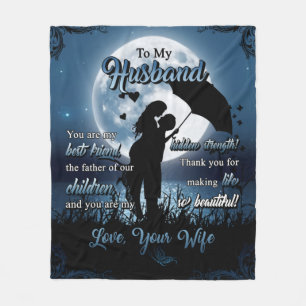 Personalised To My Husband Couple Under Moon Fleece Blanket