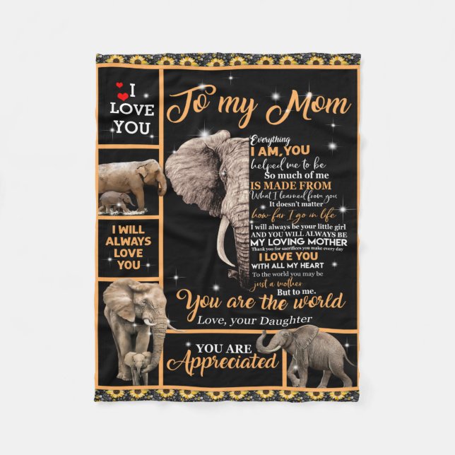 Personalised To My Mum Love From Daughter Elephant Fleece Blanket (Front)