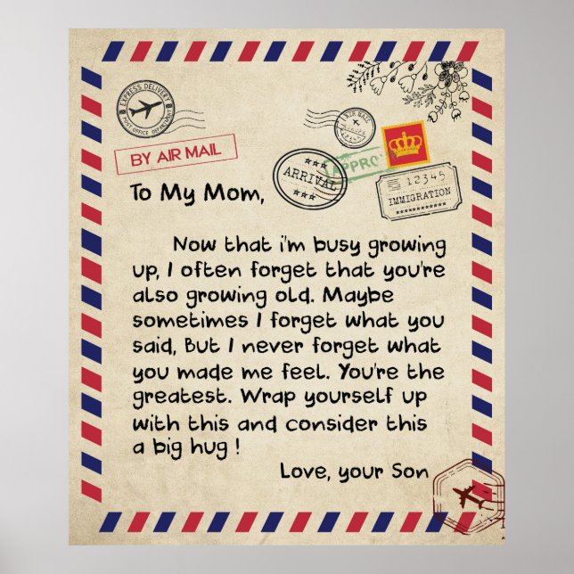 Personalised To My Mum Love Letter From Son Poster (Front)
