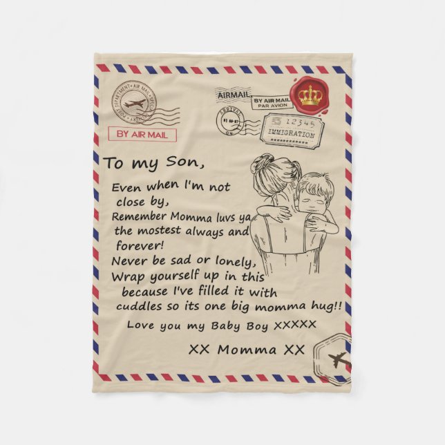 Personalised To My Son, Letter From Mum Blanket, Fleece Blanket (Front)