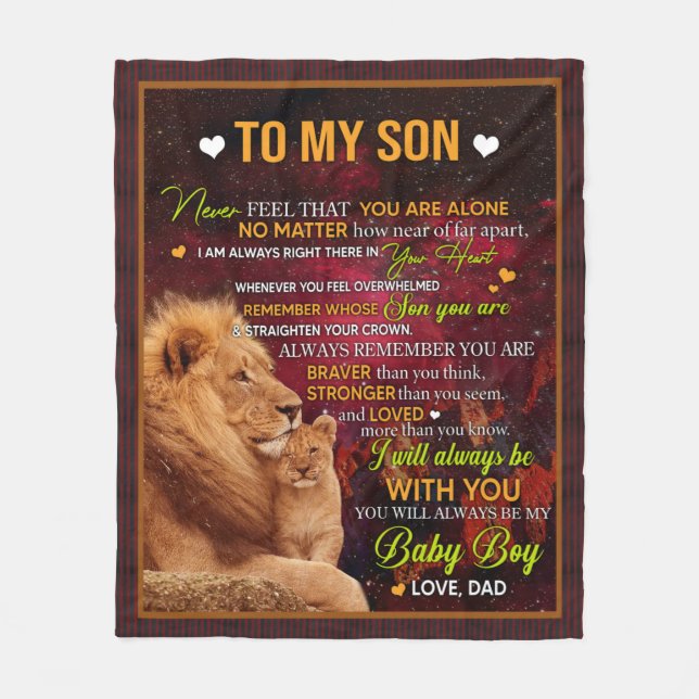 Personalised To My Son Lion, Love Letter From Dad Fleece Blanket (Front)
