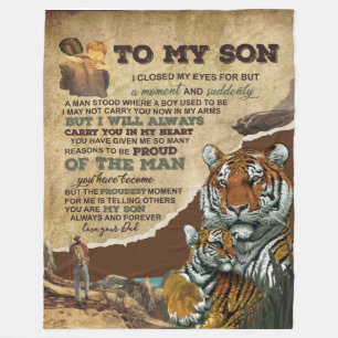 Personalised To My Son Tiger Blanket, Love Letter Fleece Blanket