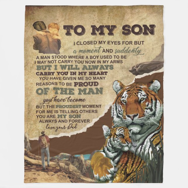 Personalised To My Son Tiger Blanket, Love Letter Fleece Blanket (Front)