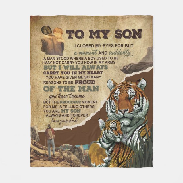 Personalised To My Son Tiger, Love Letter From Dad Fleece Blanket (Front)
