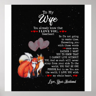 Personalised To My Wife Couple Fox , I Love You Poster